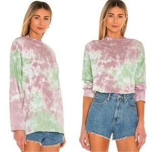 Free People Be Free Tie Dye Tee Long Sleeve Tunic T-Shirt Purple Green Cotton XS
